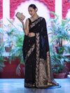 Banarasee Handloom Semi Silk Saree With Sona Rupa Zari Buti Design & Floral Border-Black