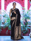 Banarasee Handloom Semi Silk Saree With Sona Rupa Zari Buti Design & Floral Border-Black