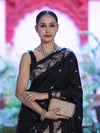 Banarasee Handloom Semi Silk Saree With Sona Rupa Zari Buti Design & Floral Border-Black