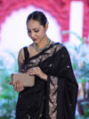 Banarasee Handloom Semi Silk Saree With Sona Rupa Zari Buti Design & Floral Border-Black
