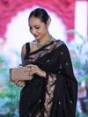 Banarasee Handloom Semi Silk Saree With Sona Rupa Zari Buti Design & Floral Border-Black