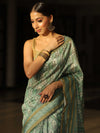 Banarasee Linen Cotton Digital Print Zari Border Saree-Pastel Green