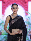Banarasee Handloom Semi Silk Saree With Sona Rupa Zari Buti Design & Floral Border-Black