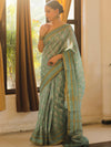 Banarasee Linen Cotton Digital Print Zari Border Saree-Pastel Green