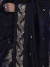 Banarasee Handloom Semi Silk Saree With Sona Rupa Zari Buti Design & Floral Border-Black