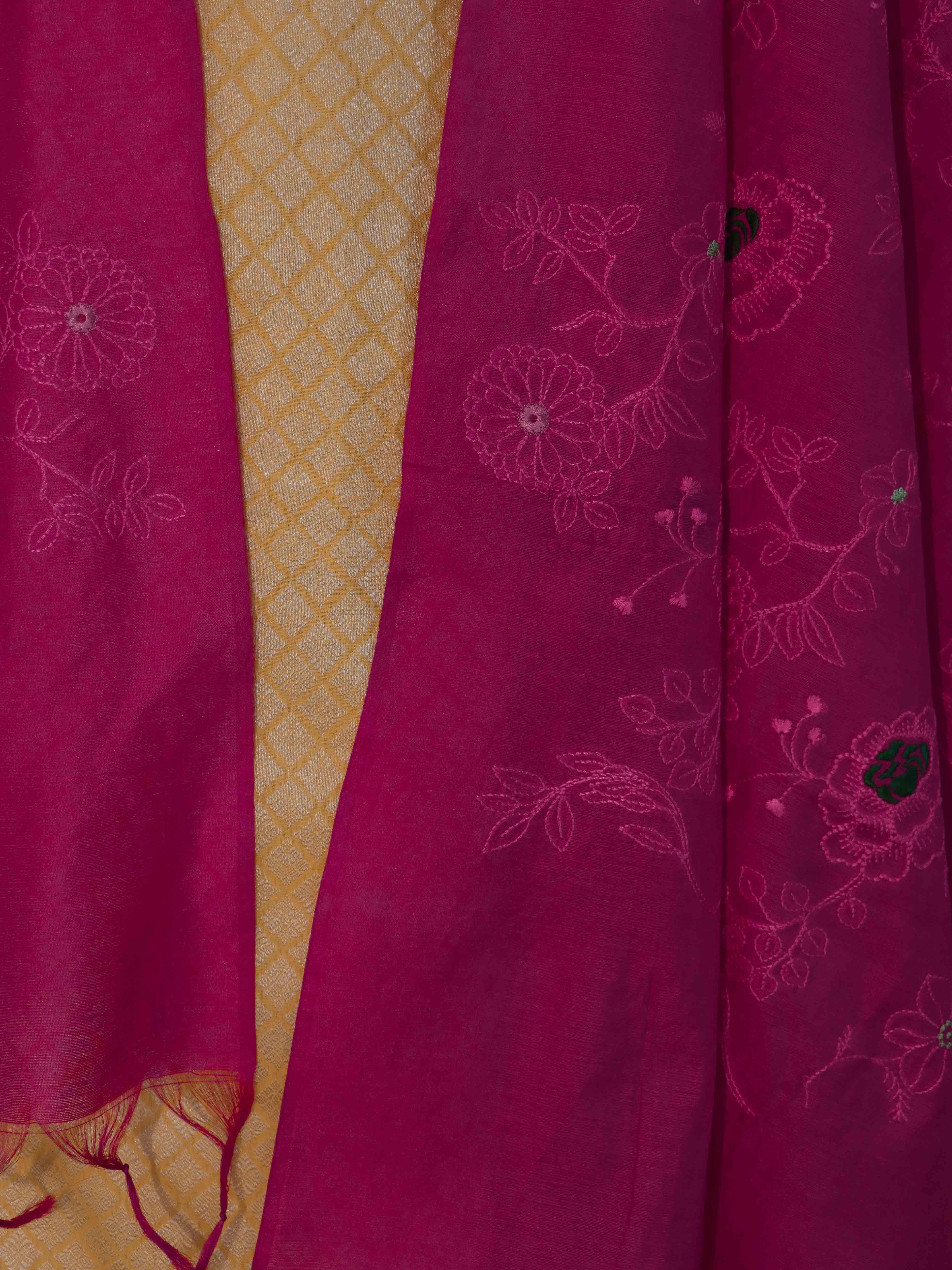 Banarasee Brocade Salwar Kameez Fabric With Cotton Silk Dupatta Set-Yellow & Pink