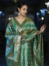 Banarasee Zari & Resham Embroidered Chanderi Salwar Kameez With Multicolor Dupatta Set-Green