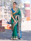 Banarasee Handloom Dual Shaded Plain Tissue Saree With Zari Border & Lace-Green