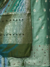 Banarasee Zari & Resham Embroidered Chanderi Salwar Kameez With Multicolor Dupatta Set-Green