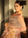 Banarasee Organza Mix Saree With Digital Floral Print-Peach