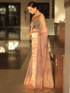 Banarasee Organza Mix Saree With Digital Floral Print-Peach
