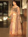 Banarasee Organza Mix Saree With Digital Floral Print-Peach