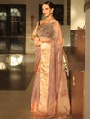 Banarasee Organza Mix Saree With Digital Floral Print-Peach