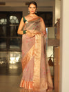 Banarasee Organza Mix Saree With Digital Floral Print-Peach