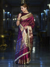 Banarasee Handwoven Tissue Saree With Embroidered Ghungroo Work-Plum Purple