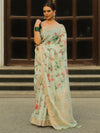 Banarasee Linen Cotton Digital Print Antique Zari Saree-Pastel Green
