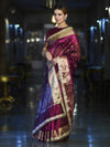 Banarasee Handwoven Tissue Saree With Embroidered Ghungroo Work-Plum Purple
