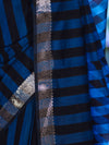Banarasee Cotton Silk Saree With Stripes Pattern & Floral Zari Border-Light Blue & Black