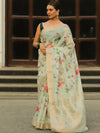 Banarasee Linen Cotton Digital Print Antique Zari Saree-Pastel Green