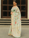Banarasee Linen Cotton Digital Print Antique Zari Saree-Pastel Green