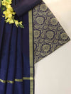 Banarasee Art Silk Salwar Kameez Fabric With Cotton Silk Dupatta Set-Navy Blue