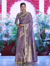 Banarasee Handloom Semi Silk Saree With Zari Buti Design & Lace Border-Lilac