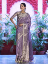 Banarasee Handloom Semi Silk Saree With Zari Buti Design & Lace Border-Lilac