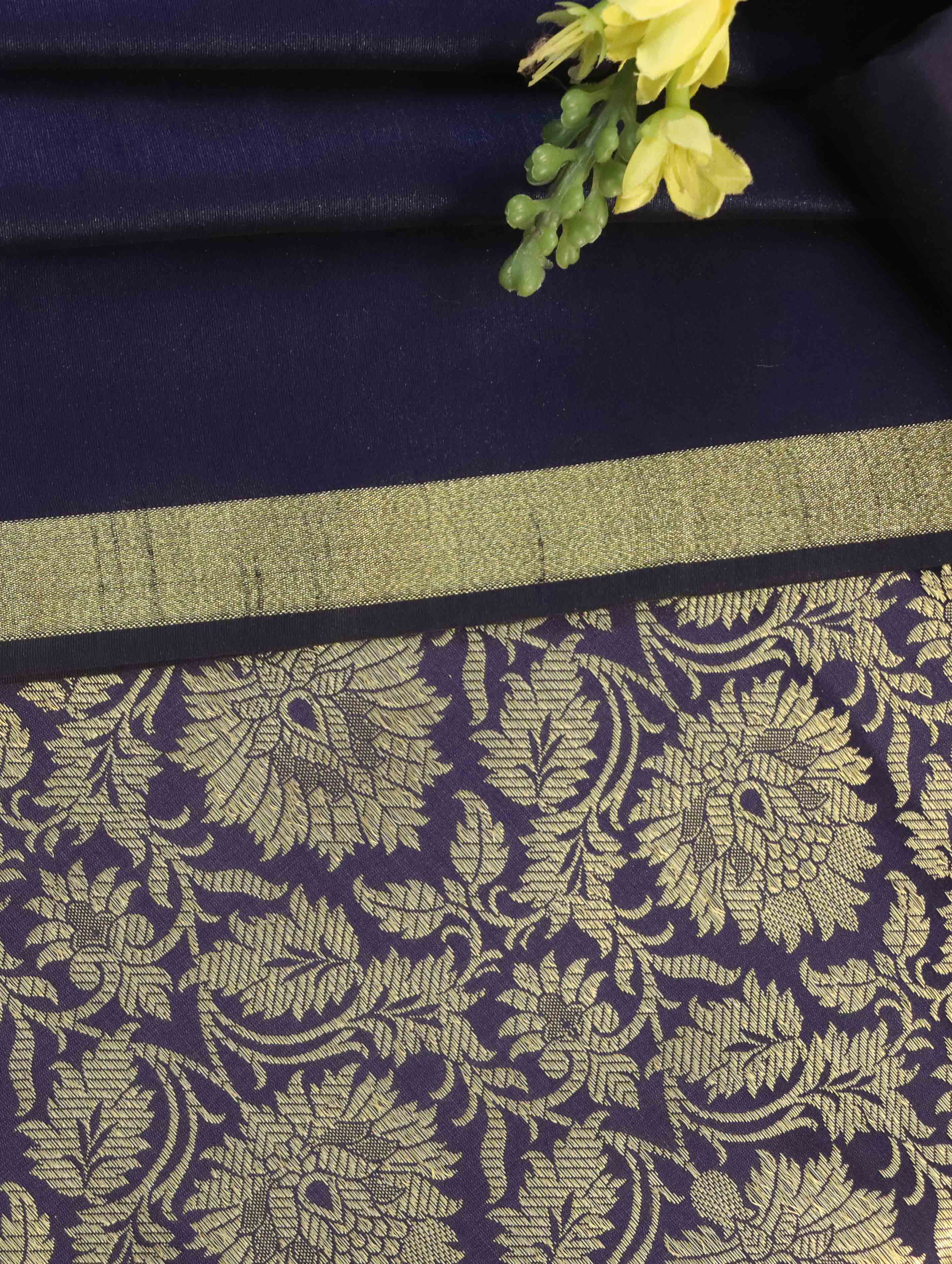 Banarasee Art Silk Salwar Kameez Fabric With Cotton Silk Dupatta Set-Navy Blue
