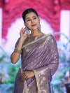 Banarasee Handloom Semi Silk Saree With Zari Buti Design & Lace Border-Lilac