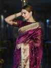 Banarasee Handwoven Tissue Saree With Embroidered Ghungroo Work-Plum Purple