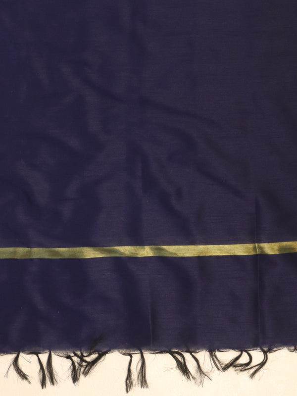 Banarasee Art Silk Salwar Kameez Fabric With Cotton Silk Dupatta Set-Navy Blue