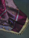 Banarasee Handwoven Tissue Saree With Embroidered Ghungroo Work-Plum Purple