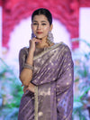 Banarasee Handloom Semi Silk Saree With Zari Buti Design & Lace Border-Lilac