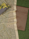 Banarasee Brocade Salwar Kameez Fabric With Contrast Dupatta Set-Mustard Yellow & Light Blue