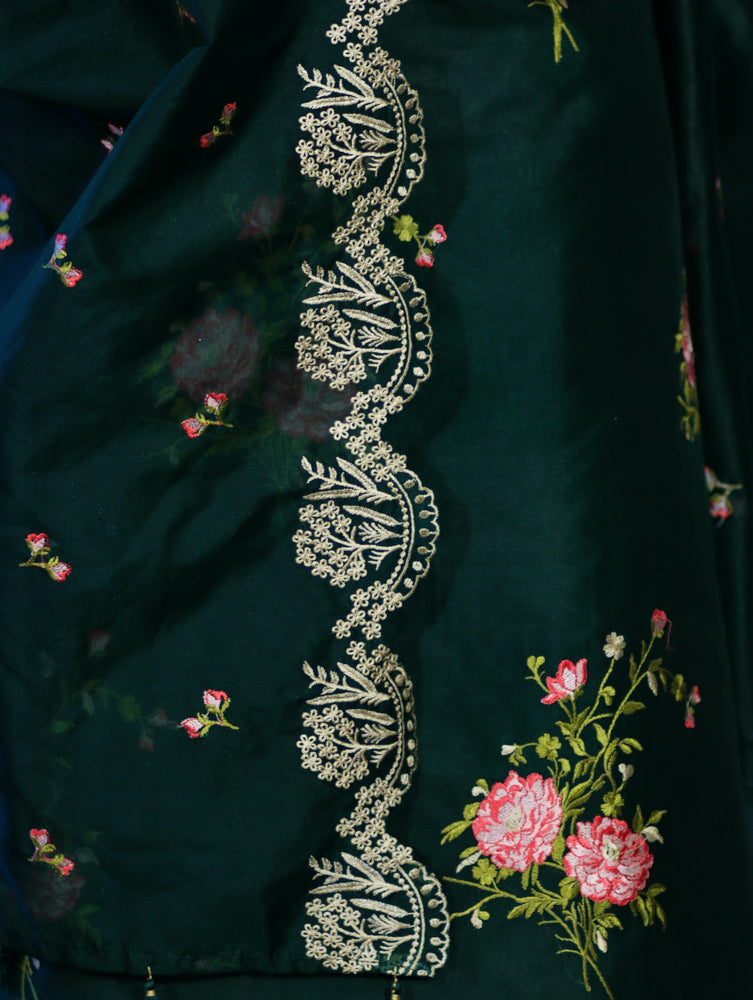 Banarasee Resham Embroidered Chanderi Salwar Kameez With Organza Dupatta Set-Green