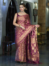 Banarasee Handloom Shimmer Silk Saree With Zari Jaal Design Floral Border & Lace-Violet