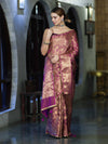 Banarasee Handloom Shimmer Silk Saree With Zari Jaal Design Floral Border & Lace-Violet