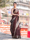 Banarasee Handloom Semi Silk Saree With Buti Design Gold Zari Border & Lace-Brown