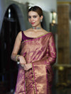 Banarasee Handloom Shimmer Silk Saree With Zari Jaal Design Floral Border & Lace-Violet