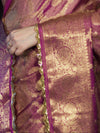 Banarasee Handloom Shimmer Silk Saree With Zari Jaal Design Floral Border & Lace-Violet