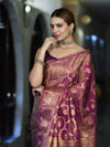 Banarasee Handloom Shimmer Silk Saree With Zari Jaal Design Floral Border & Lace-Violet