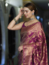 Banarasee Handloom Shimmer Silk Saree With Zari Jaal Design Floral Border & Lace-Violet