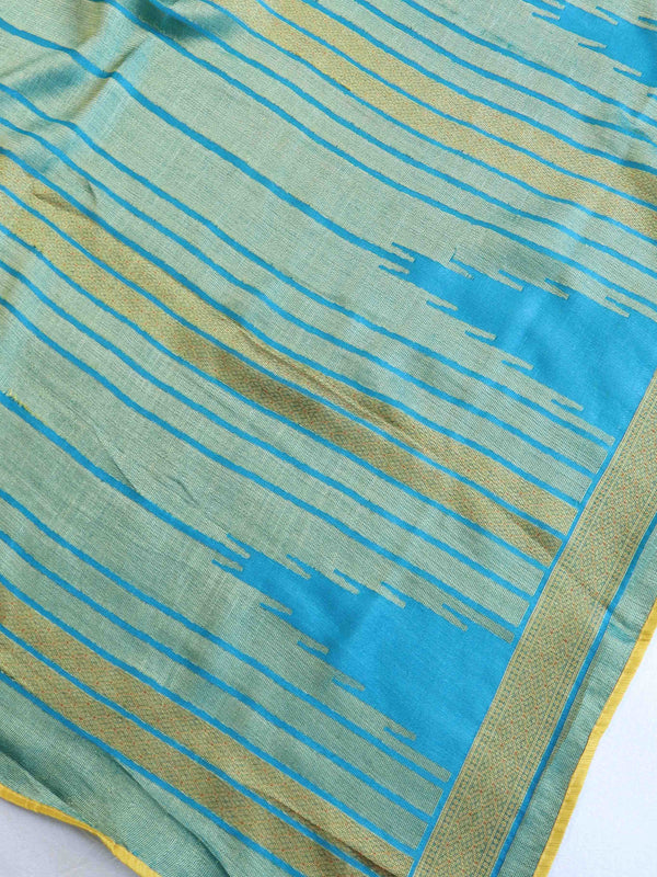 Banarasee Brasso Silk Patola Saree With Meena Border Design & Contrast Embroidered Blouse-Green