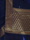Banarasee Handloom Cotton Silk Plain Saree With Antique Zari Border-Navy Blue