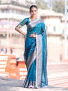 Banarasee Handloom Tissue Saree With Buti Design Zari Border & Lace-Teal Blue