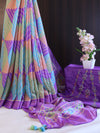 Banarasee Brasso Silk Patola Saree With Contrast Embroidered Blouse-Purple