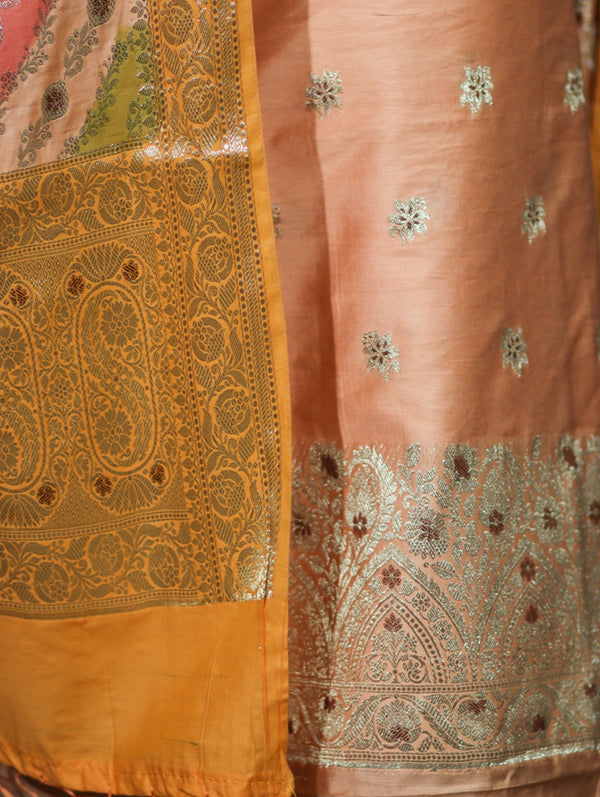 Banarasee Zari & Resham Embroidered Chanderi Salwar Kameez With Multicolor Dupatta Set-Peach