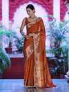 Banarasee Handloom Semi Silk Saree With Zari Buti Design & Lace Border-Rust