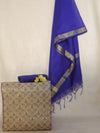 Banarasee Art Silk Salwar Kameez Fabric With Cotton Silk Dupatta Set-Golden & Blue