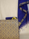 Banarasee Art Silk Salwar Kameez Fabric With Cotton Silk Dupatta Set-Golden & Blue